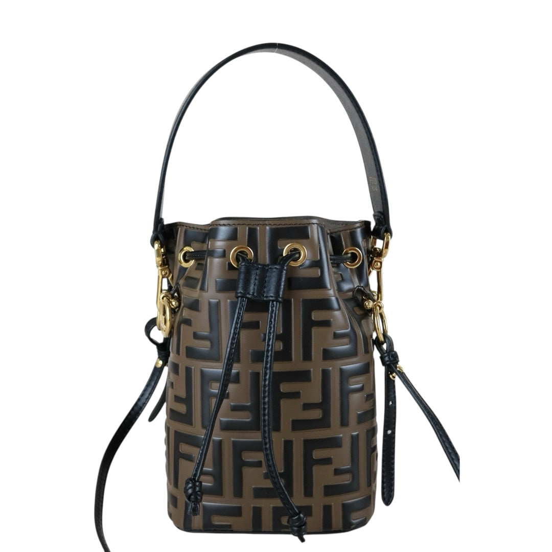 Very Good ( Rank A)｜ FENDI Zucca Calf Leather Mini Mon Tresor Bucket bag Shoulder Bag Brown ｜S25112303