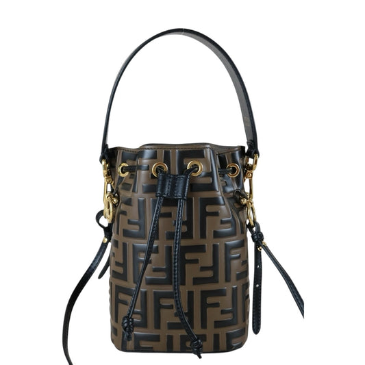 Very Good ( Rank A)｜ FENDI Zucca Calf Leather Mini Mon Tresor Bucket bag Shoulder Bag Brown ｜S25112303