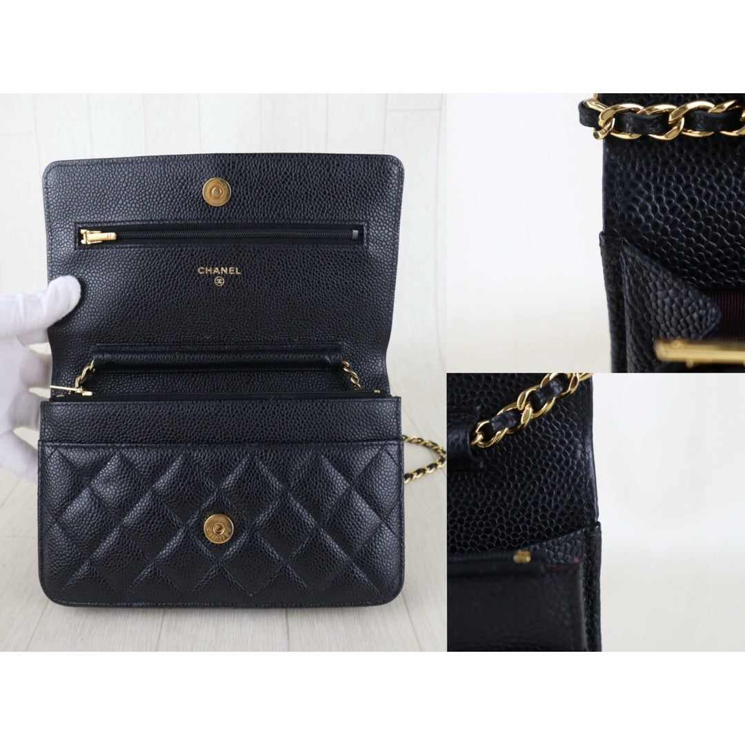 Include Entrupy Certificate of Authenticity｜Very Good ( Rank A)｜CHANEL Caviar Skin WOC Chain Bag Black Made In 2020-2021Year｜S26090402