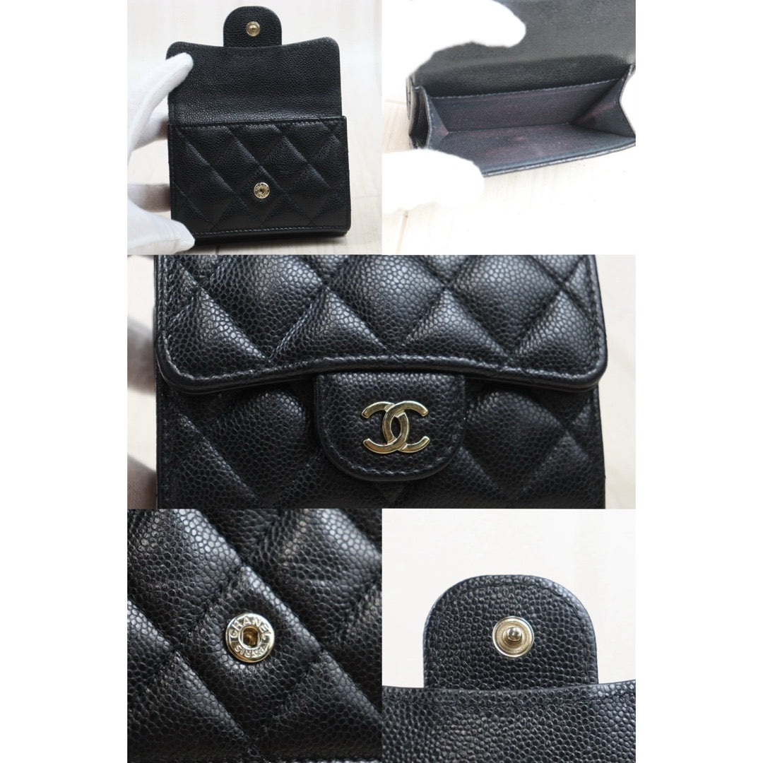 Good ( Rank AB)｜Chanel Caviar Skin Black Wallet IC Chips Model ｜25082205