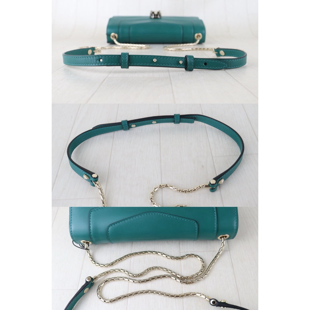 Include Entrupy Certificate of Authenticity｜Very Good ( Rank A)｜Bvlgari Calf Leather Serpenti Forever Top in Emerald Green PM Shoulder Strap ｜S26090738