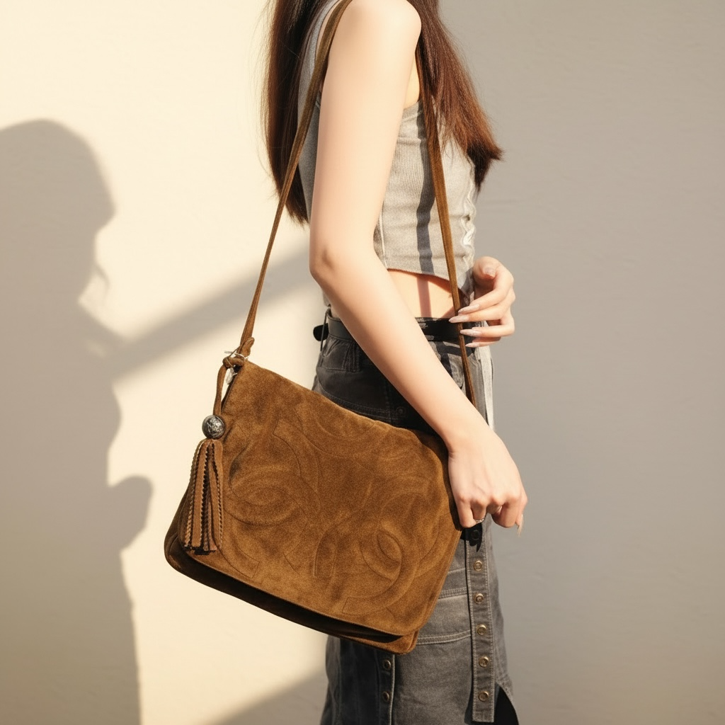 Include Entrupy Certificate of Authenticity｜Good ( Rank AB) ｜ CHANEL  Coco Mark Chammy Leather Tassel Shoulder Bag Brown Made In 1994～1996Year ｜S26032907