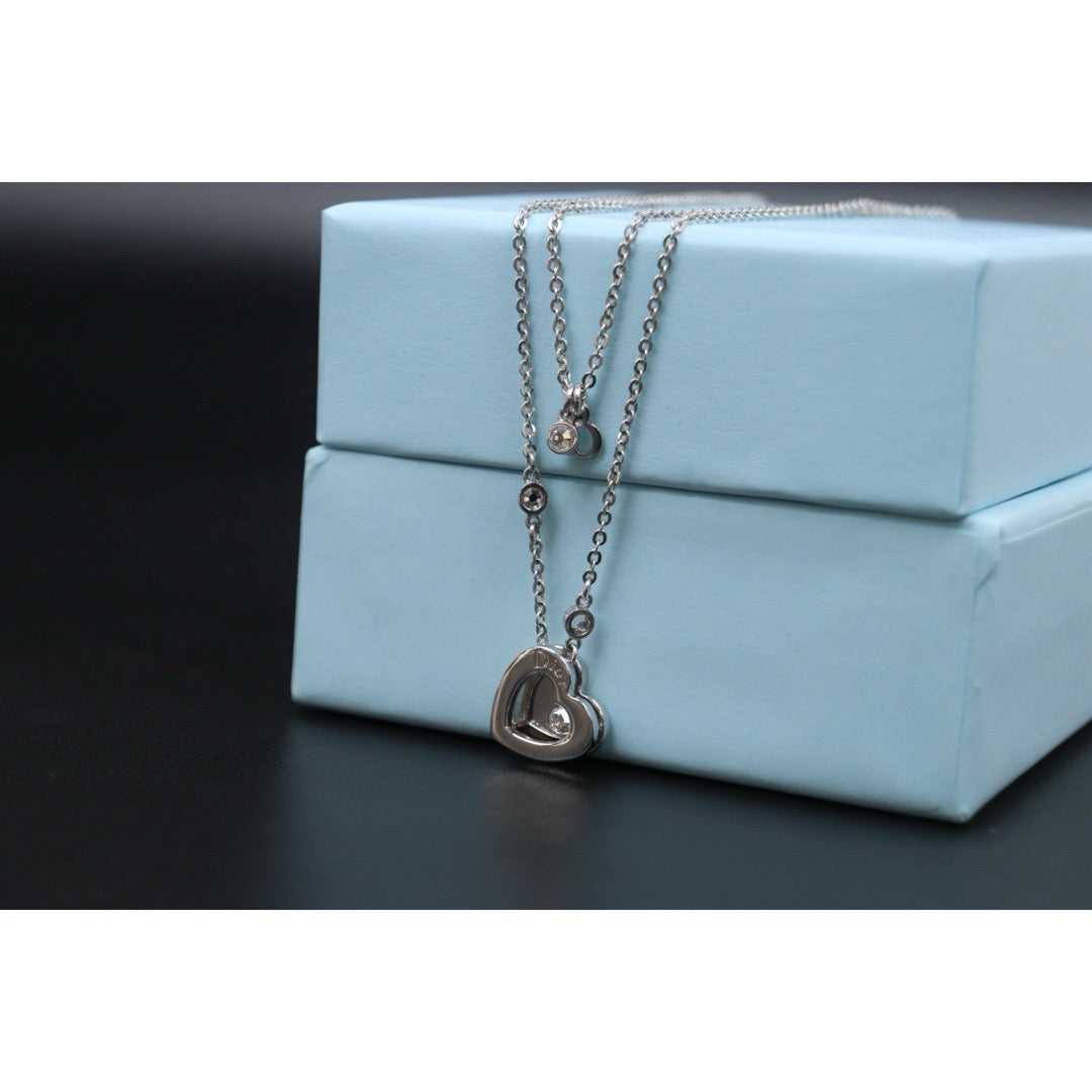 Very Good ( Rank A) ｜ Dior CD Heart Rhinestone Double Chain Long Necklace ｜V25121116