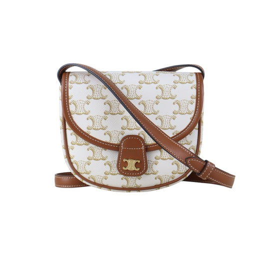 Include Entrupy Certificate of Authenticity｜Very Good ( Rank A) ｜ CELINE White Macadam Triomphe Cross Body Shoulder Bag Current Model｜S26090737