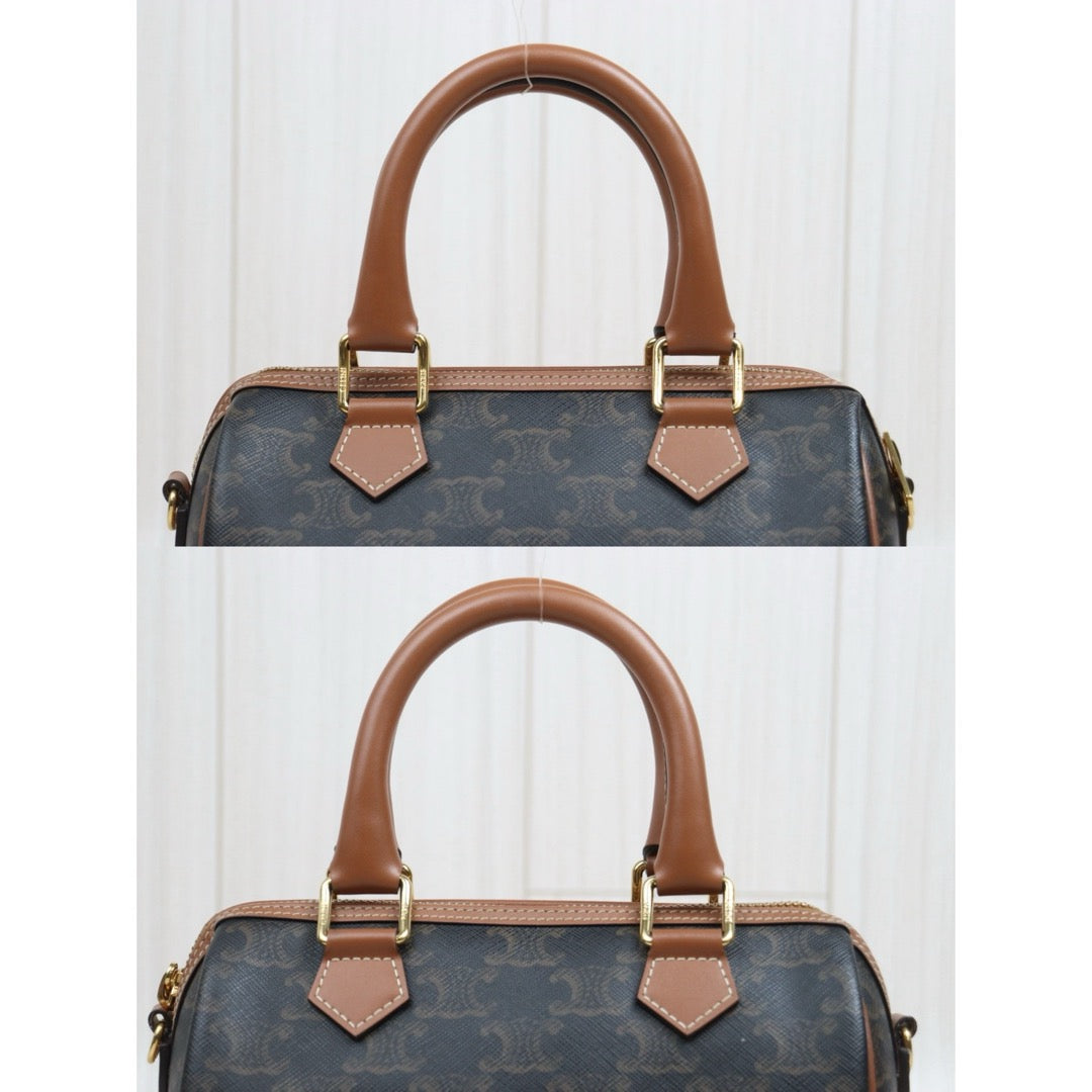 Include Entrupy Certificate of Authenticity｜Very Good ( Rank A)｜ CELINE Macadam Triomphe Poston PM Handbag Bag With Shoulder Strap ｜26060101