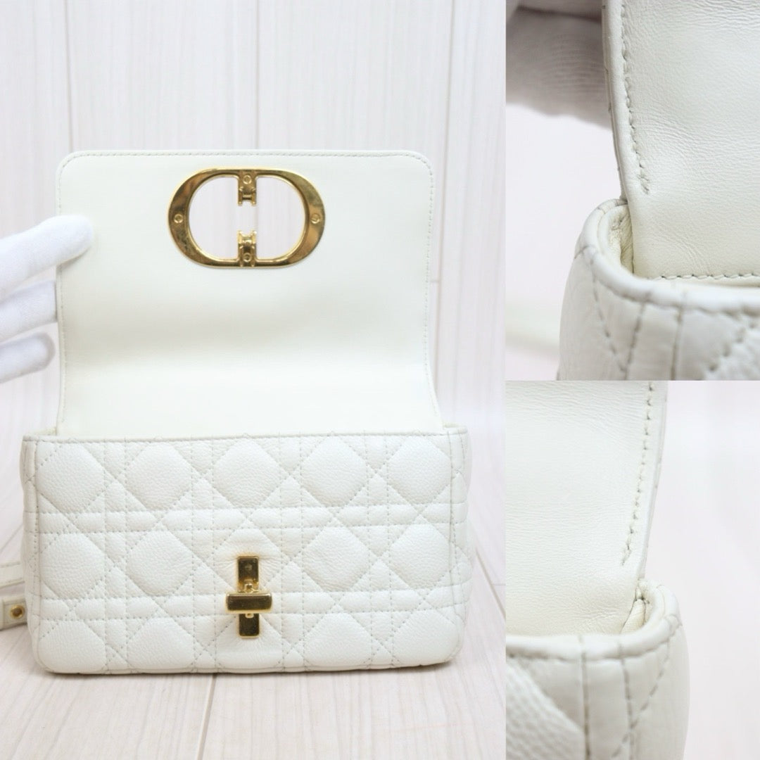 Include Entrupy Certificate of Authenticity｜Good ( Rank AB) ｜Dior Caro Calf Leather Chain Shoulder Bag PM White  ｜W26052201