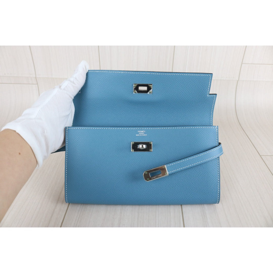 Excellent（Rank SA)｜ HERMES Epson Kelly Long Wallet Blue Jean □O Stamp Made In 2011Year｜X25121403