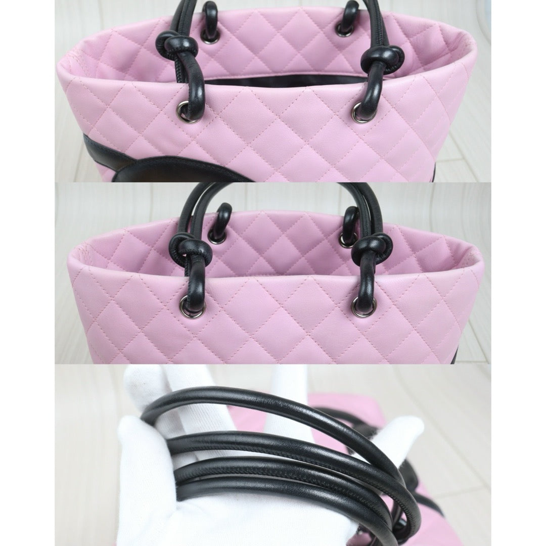 Include Entrupy Certificate of Authenticity｜Very Good ( Rank A)｜ CHANEL Cambon Line MM ToteBag Pink Black Made In 2004-2005 Year｜26101305