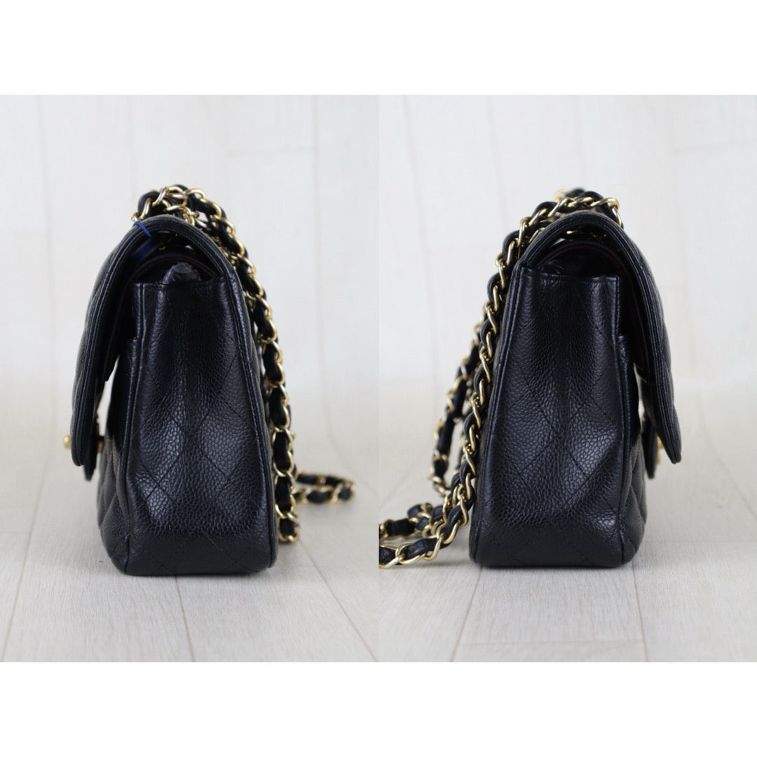 Good ( Rank AB)｜ CHANEL Caviar Skin Matrasse Chain Double Flap 25 Shoulder Bag Black Made In 2015~2016Year  ｜S26013006