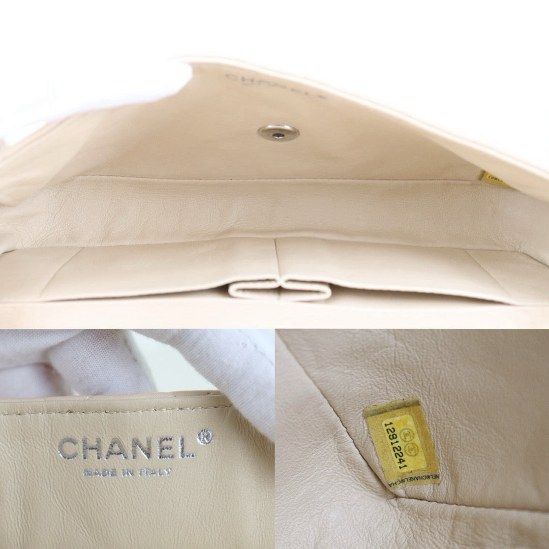 Include Entrupy Certificate of Authenticity｜Very Good ( Rank A)｜ CHANEL Lamb Skin Matrasse Chain Double East West Shoulder Bag  Beige Made In 2008-2009 Year｜S26083007