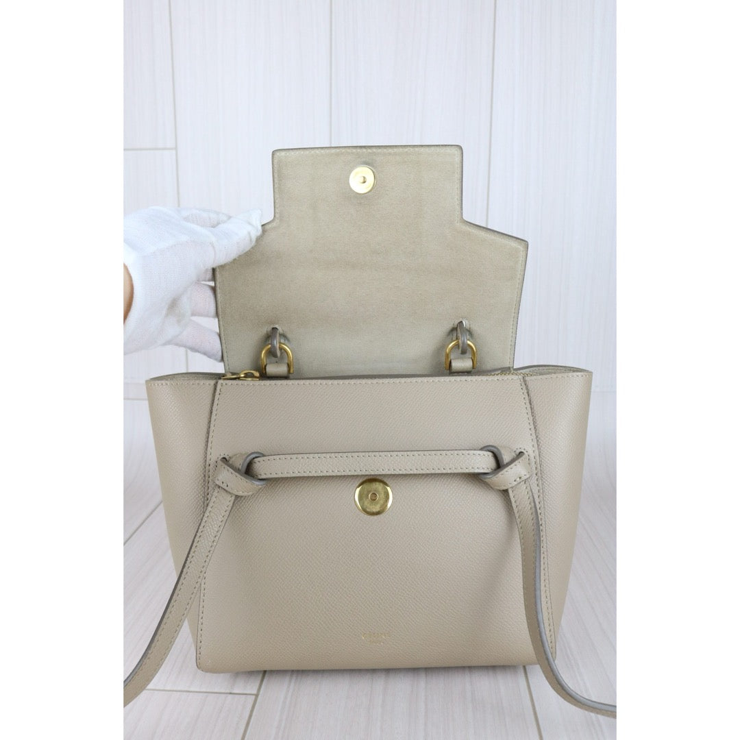 Very Good ( Rank A)｜CELINE Leather Calf Belt Nano Handbag Shoulder Bag Beige｜B25041506