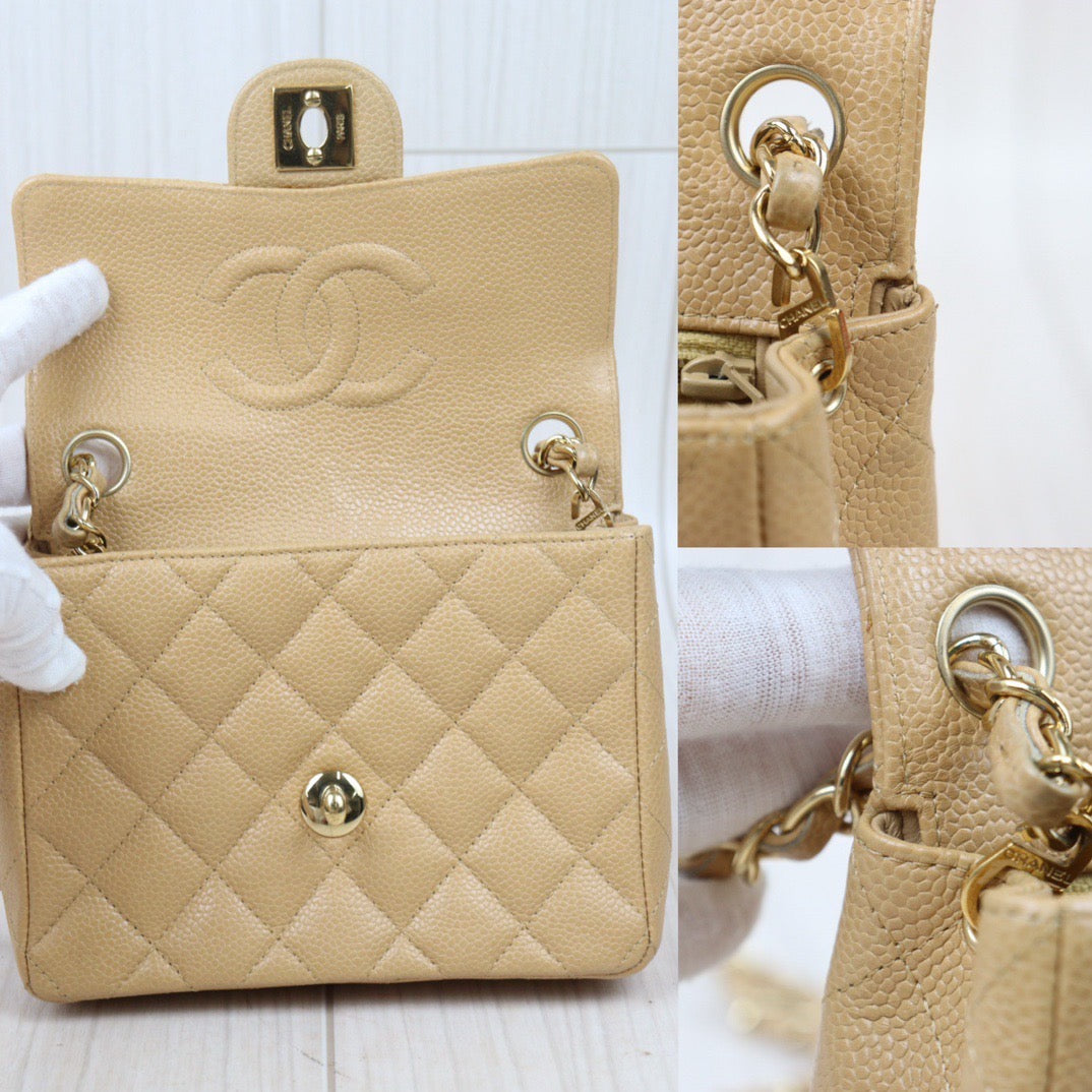 Very Good ( Rank A)｜ CHANEL  Matrasse Caviar Skin 17 Beige Shoulder Bag Made In 2004～2005Year ｜24071502