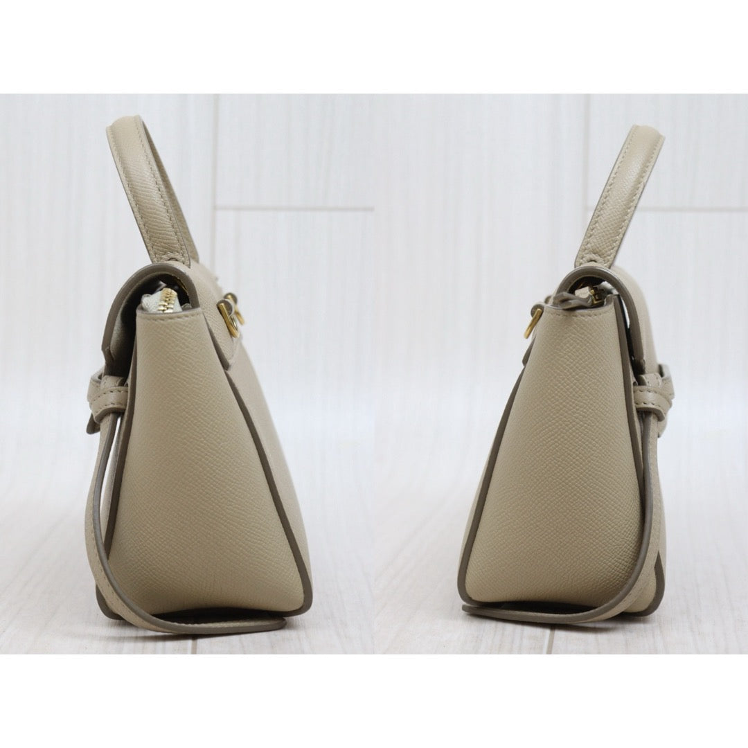 Include Entrupy Certificate of Authenticity｜Very Good ( Rank A)｜CELINE Calf Leather Belt Pico Handbag Shoulder Bag Beige｜S26031514