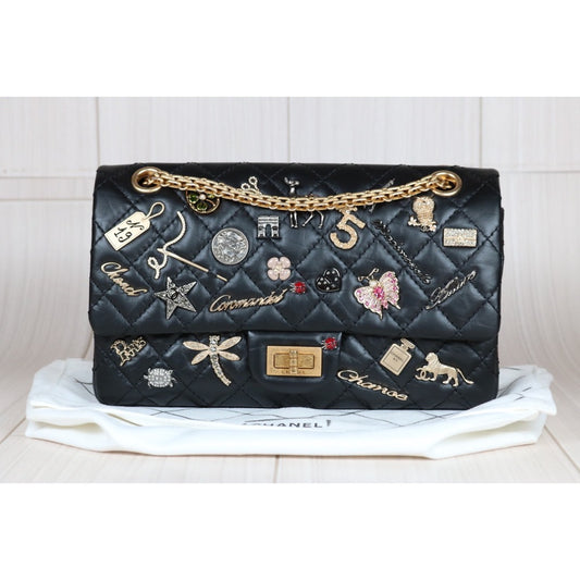 Excellent(Rank SA)| CHANEL 2.55 Badge Matelasse Black Chain Shoulder Bag Made in 2017Year|S24061402