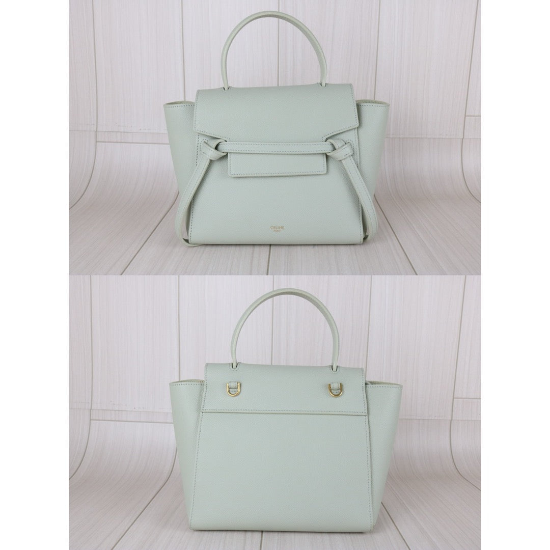 Very Good ( Rank A)｜CELINE  Calf Leather Belt Nano Handbag Shoulder Bag Sage Green｜X25091404