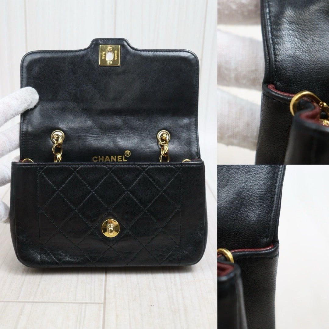 Include Entrupy Certificate of Authenticity｜Good ( Rank AB)｜ CHANEL  Lamb Skin Mini Diana  Chain Shoulder Bag Made in 1989-1991Year｜26051305