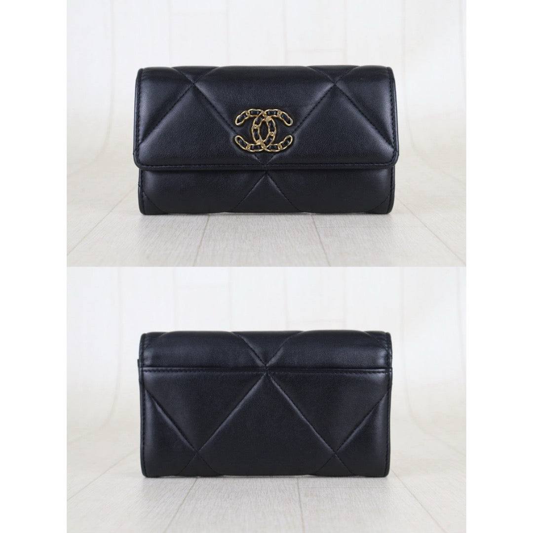 Include Entrupy Certificate of Authenticity｜Very Good ( Rank A)｜CHANEL 19bag Lambskin Black Long Wallet IC Chips Model｜S26071801
