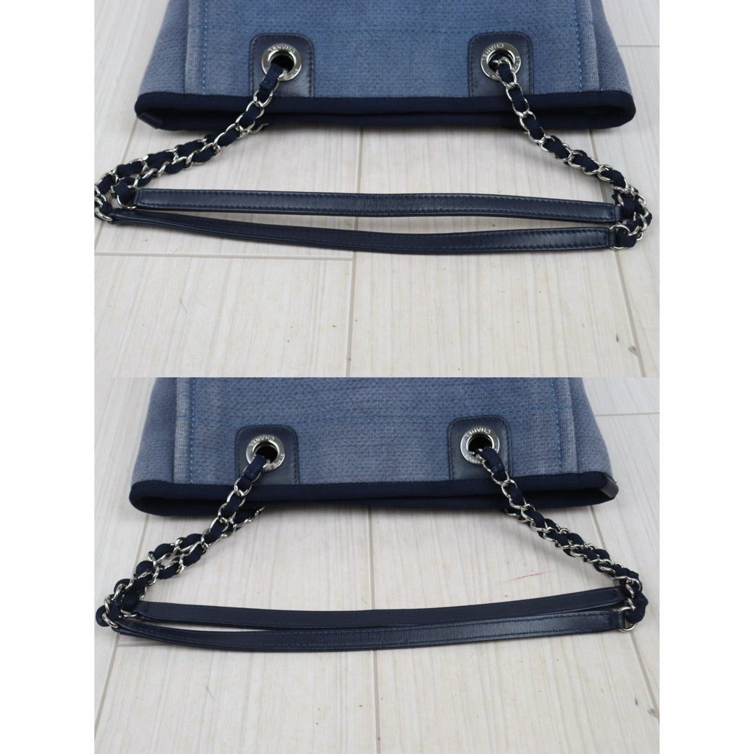 Good ( Rank AB)｜ CHANEL Deauville PM Canvas Chain Tote Bag Blue Made In 2012Year｜V25111001