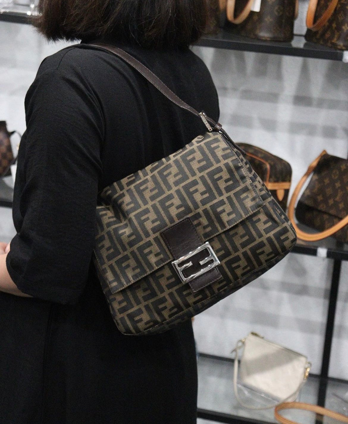 Rank A｜ FENDI Zucca Mamma Baguette Shoulder Bag ｜23092804