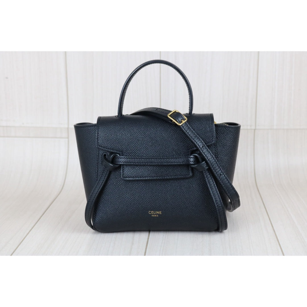 Include Entrupy Certificate of Authenticity｜Good ( Rank AB)｜CELINE Calf Leather  Belt Nano Handbag Shoulder Bag Black｜X26072549
