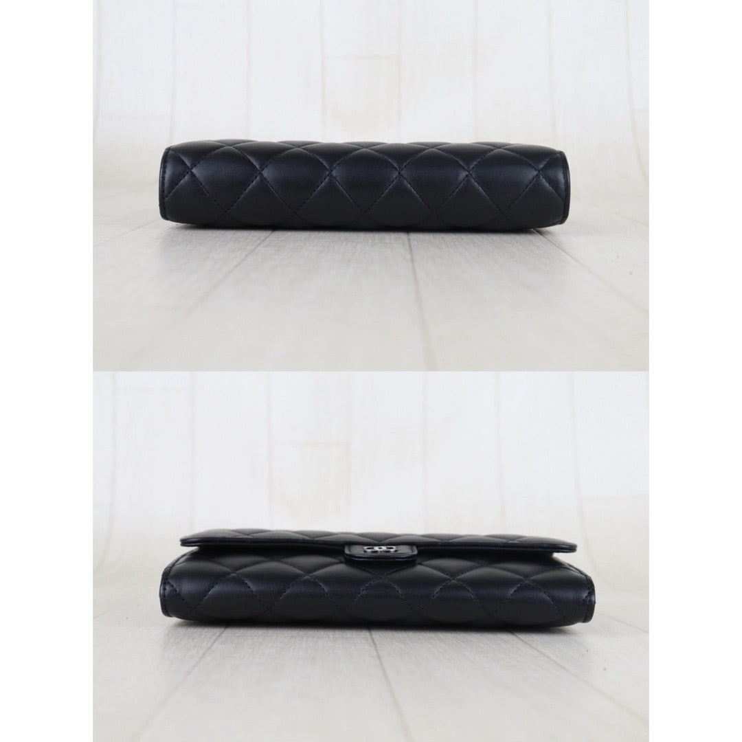 Include Entrupy Certificate of Authenticity｜Excellent（Rank SA）｜Full Set CHANEL Lamb Skin Black Long Wallet Made In 2016-2017Year｜S26060403