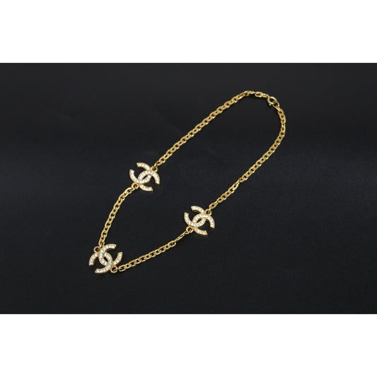 Include Authentic Detective Certificate of Authenticity｜Very Good ( Rank A) ｜ CHANEL Coco Mark  Rhinestone Necklace｜Y26040607