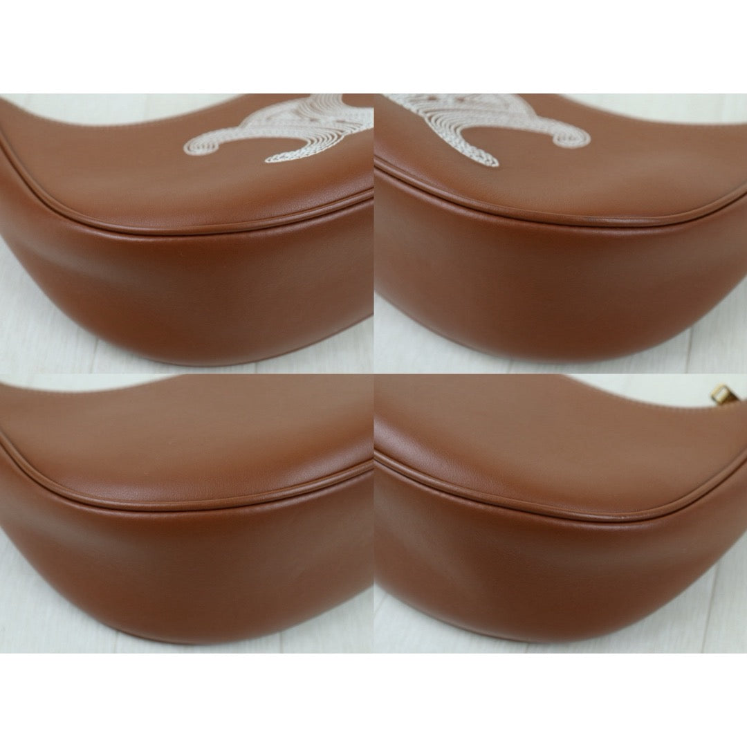 Include Entrupy Certificate of Authenticity｜Very Good ( Rank A)｜ CELINE AVA Macadam Triomphe Calf Leather Shoulder Bag Caramel ｜S26051508