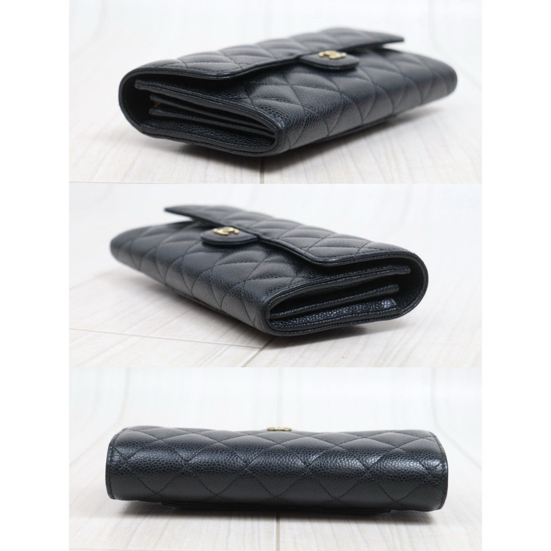 Include Entrupy Certificate of Authenticity｜Good ( Rank AB) ｜CHANEL Caviar Skin Black Long Wallet Made In 2019-2020Year｜26052805