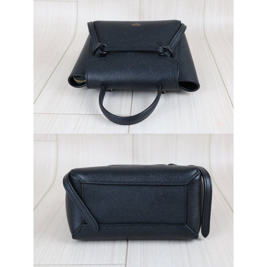 Include Entrupy Certificate of Authenticity｜Good ( Rank AB)｜CELINE Calf Leather  Belt Nano Handbag Shoulder Bag Black｜X26072549