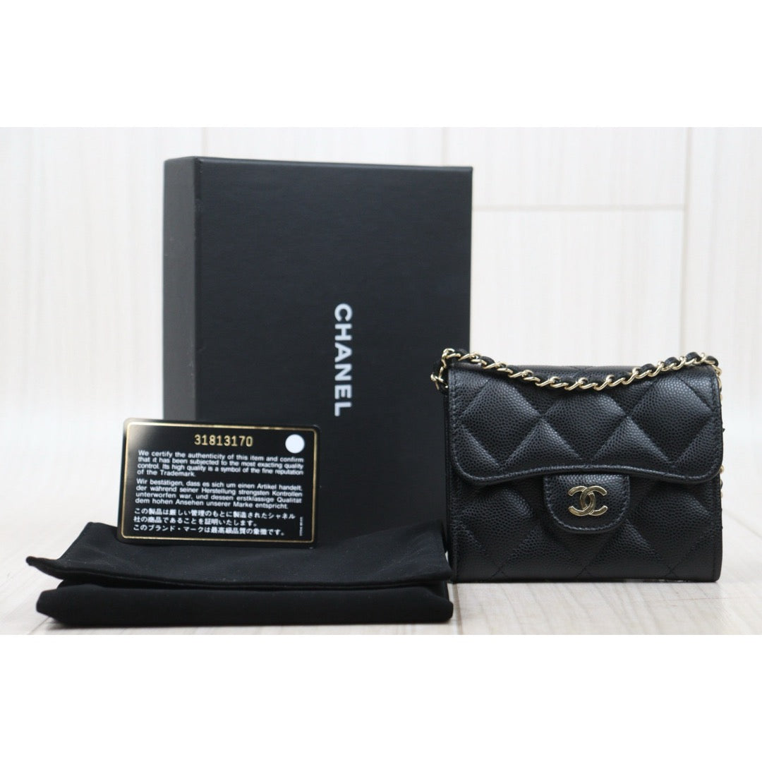 Excellent（Rank SA）｜CHANEL Caviar Skin Matelasse  Chain Mini WOC Black  Made in 2021-2022 Year ｜S25071004