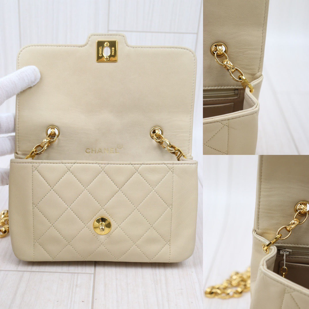 Rank A ｜CHANEL Matrasse Diana 18 Lamb Skin Beige Shoulder Bag  ｜24040801