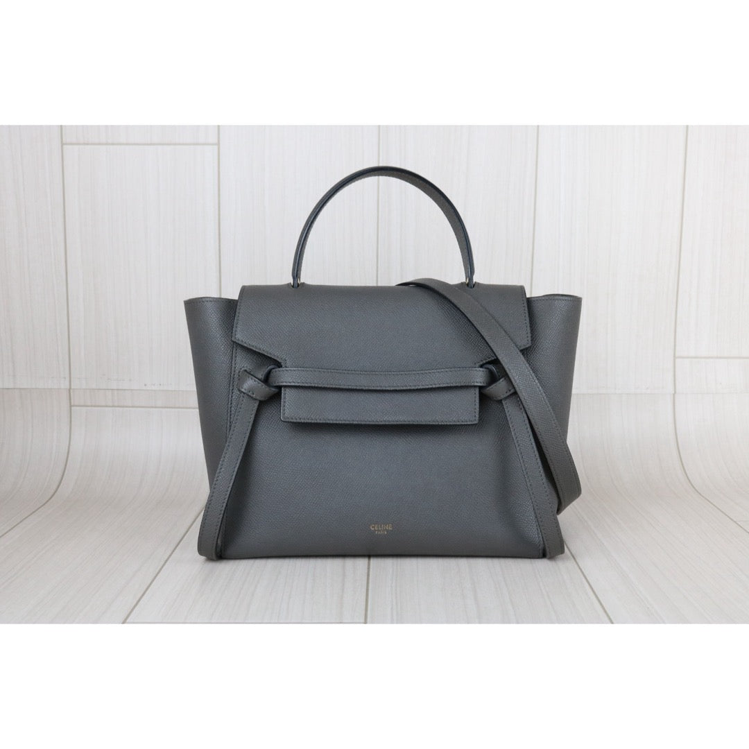 Very Good ( Rank A)｜CELINE Leather Calf Belt Micro Handbag Shoulder Bag Gray｜S25051304