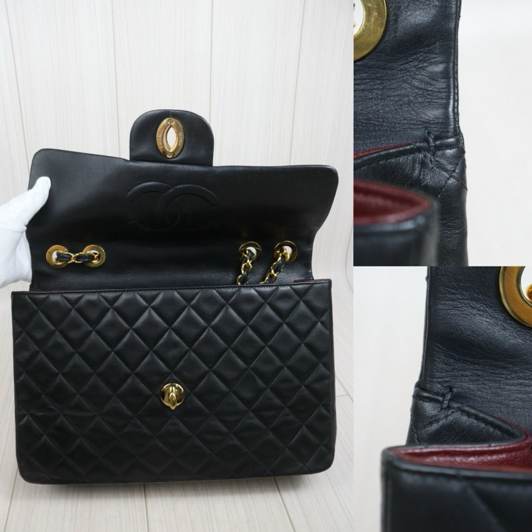 Include Entrupy Certificate of Authenticity｜Good ( Rank AB)｜ CHANEL Lamb Skin Matrasse Chain Single Flap34 Shoulder Bag Black Made in 1991-1994Year｜26091403