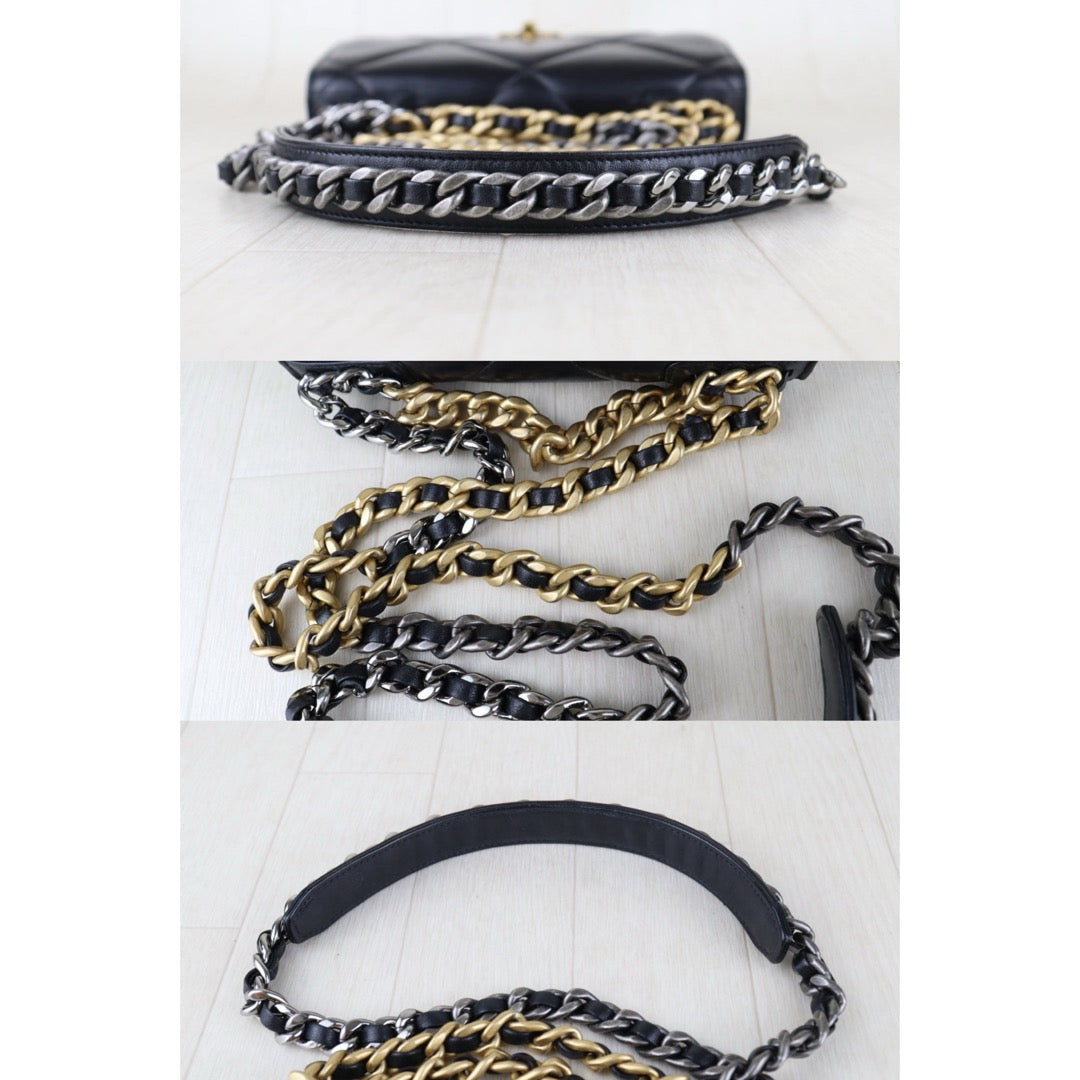 Include Entrupy Certificate of Authenticity｜Very Good ( Rank A)｜CHANEL 19bag Lambskin Black WOC Chain Bag IC Chips Model｜S26072530