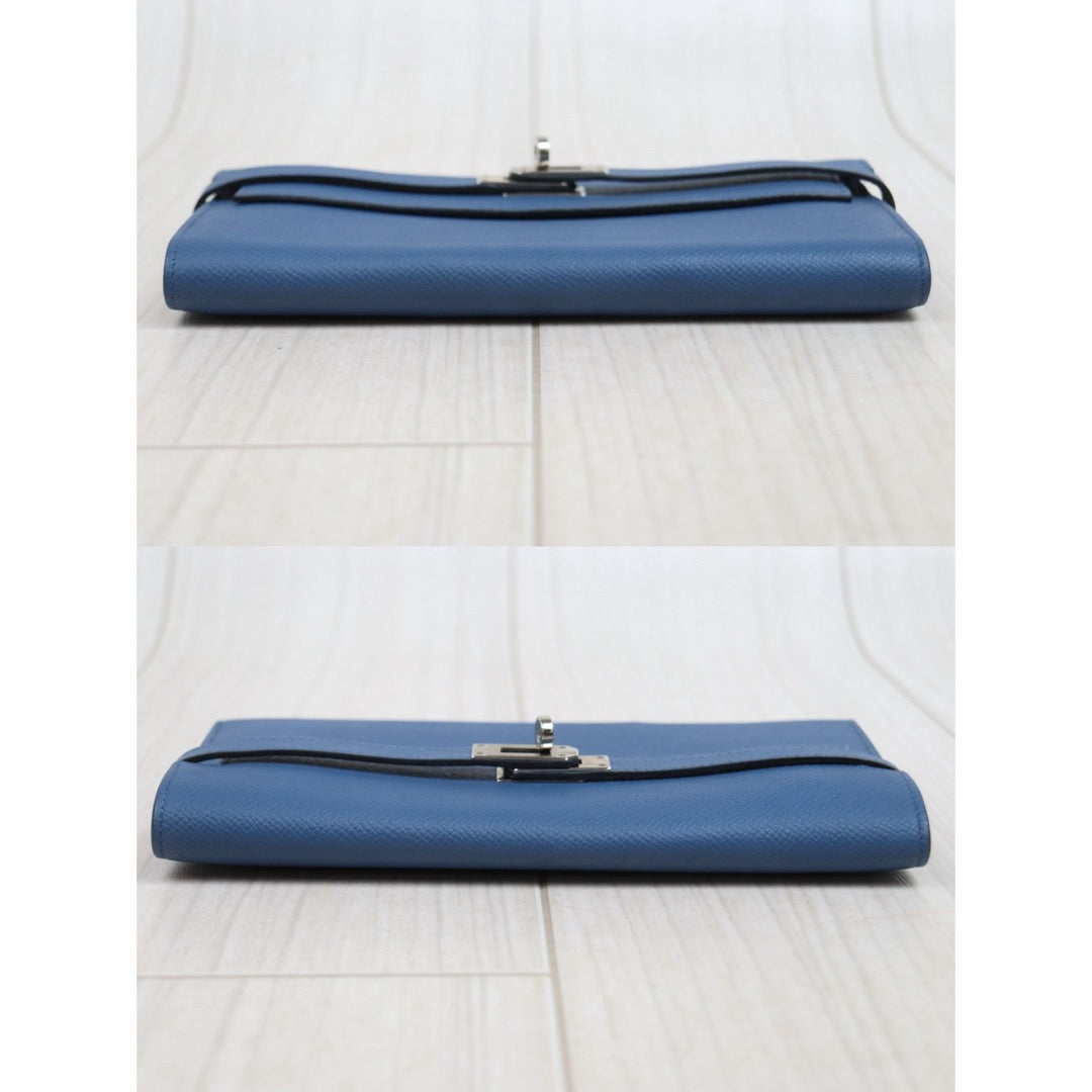 Very Good ( Rank A)｜ HERMES Epsom Kelly Long Wallet Agate Blue X Stamp Made In 2016Year｜W26020603
