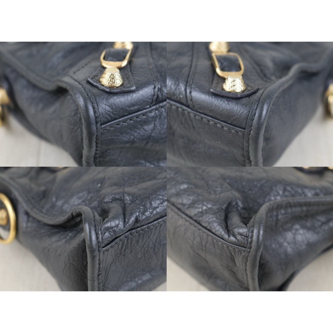 Include Entrupy Certificate of Authenticity｜Very Good ( Rank A)｜Balenciaga Waxed Leather Gaint Classic City Mini Grey HandBag Shoulder Bag ｜Z26100205
