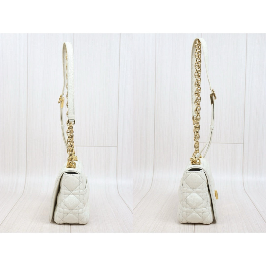 Include Entrupy Certificate of Authenticity｜Good ( Rank AB) ｜Dior Caro Calf Leather Chain Shoulder Bag PM White  ｜W26052201