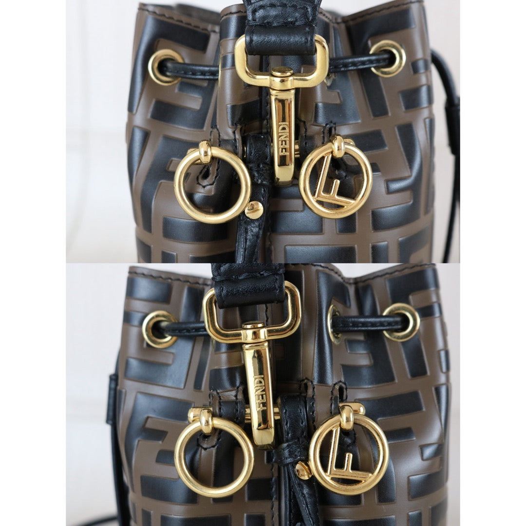 Good ( Rank AB)｜ FENDI Zucca Mini Mon Tresor Calf Leather Bucket bag Shoulder Bag Brown ｜S25122304