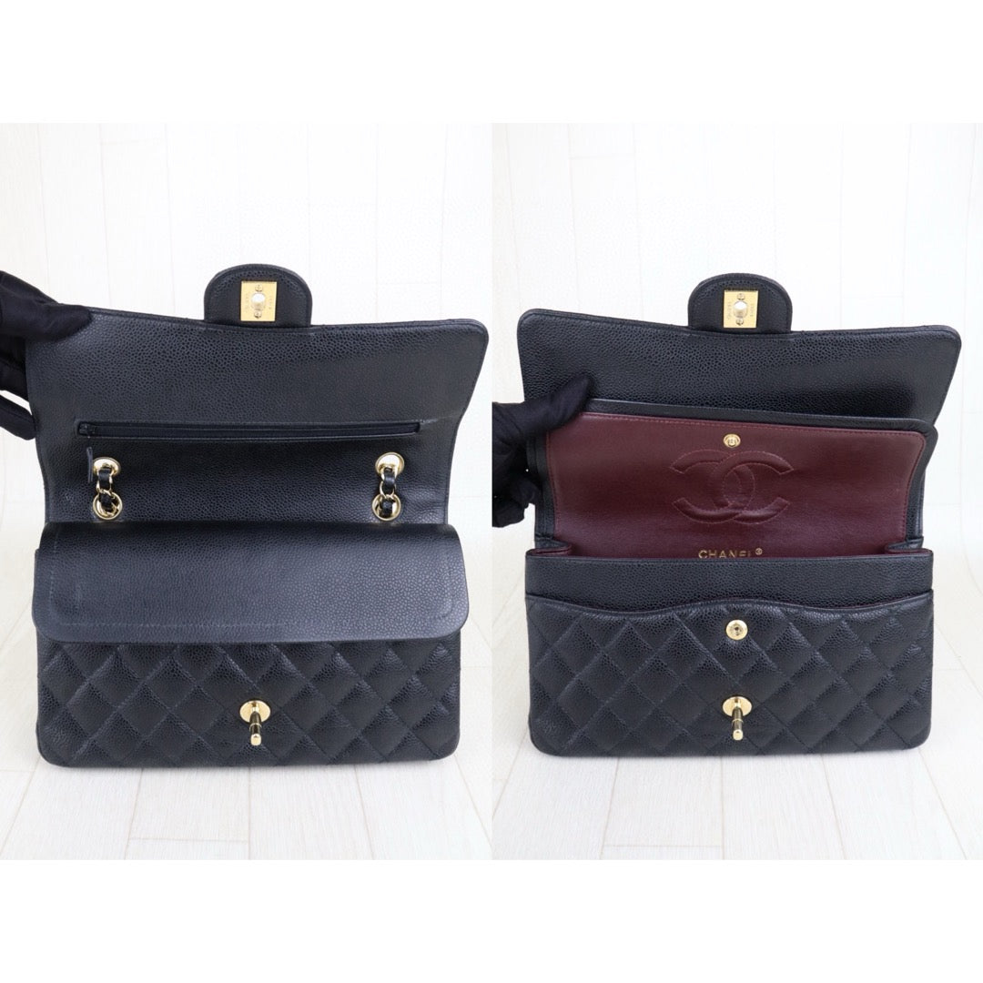 Very Good ( Rank A)｜ CHANEL Caviar Skin Matrasse Double Flap 25 Shoulder Bag Black Made In 2010-2011 Year｜S25032101