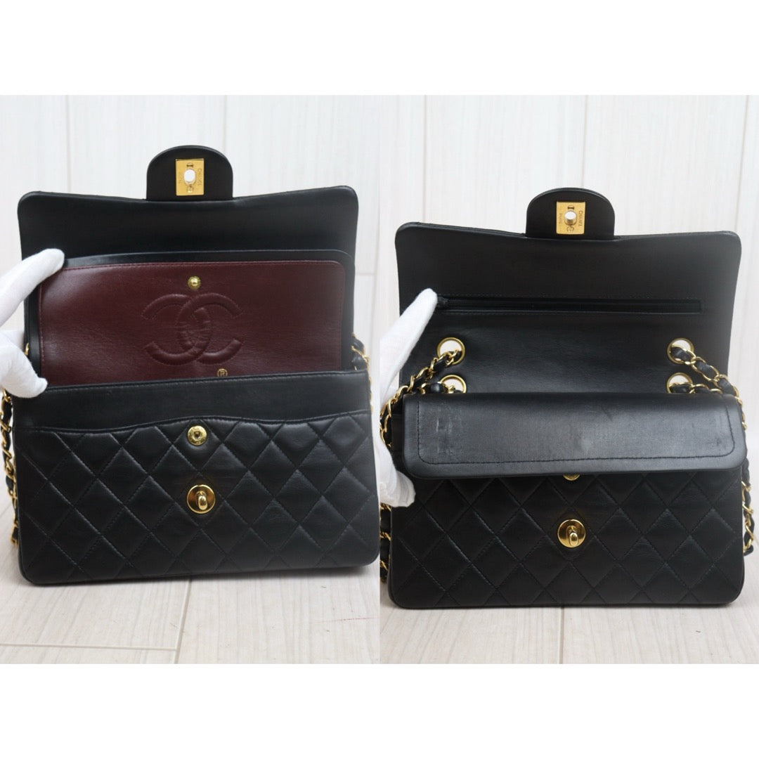 Very Good ( Rank A)｜ CHANEL Lamb Skin Matrasse Double Flap 23 Shoulder Bag  Black Made In 1997-1999Year｜S25072901