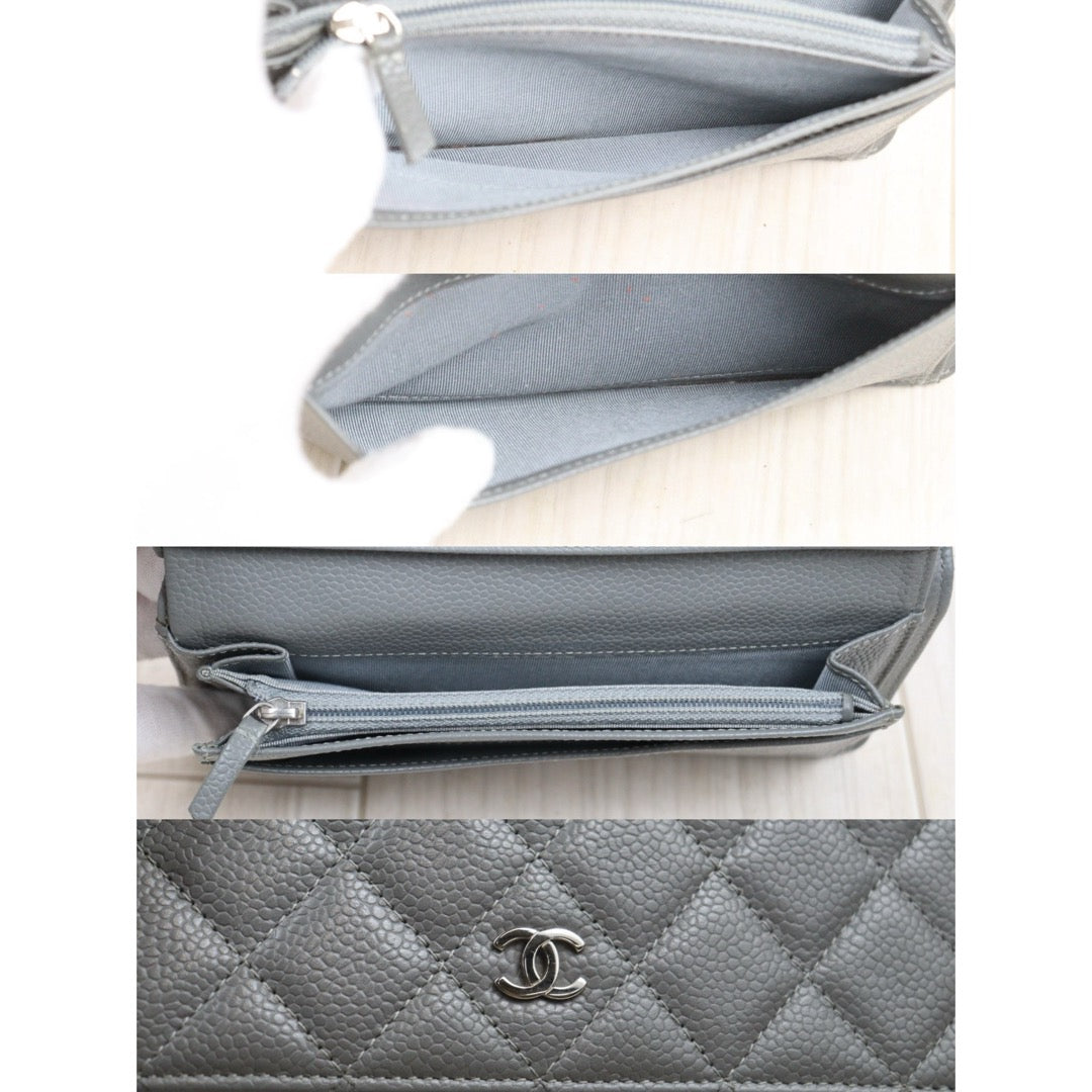 Good ( Rank AB)｜Chanel Caviar Skin Grey Long Wallet Made In 2009-2010Year ｜26010904
