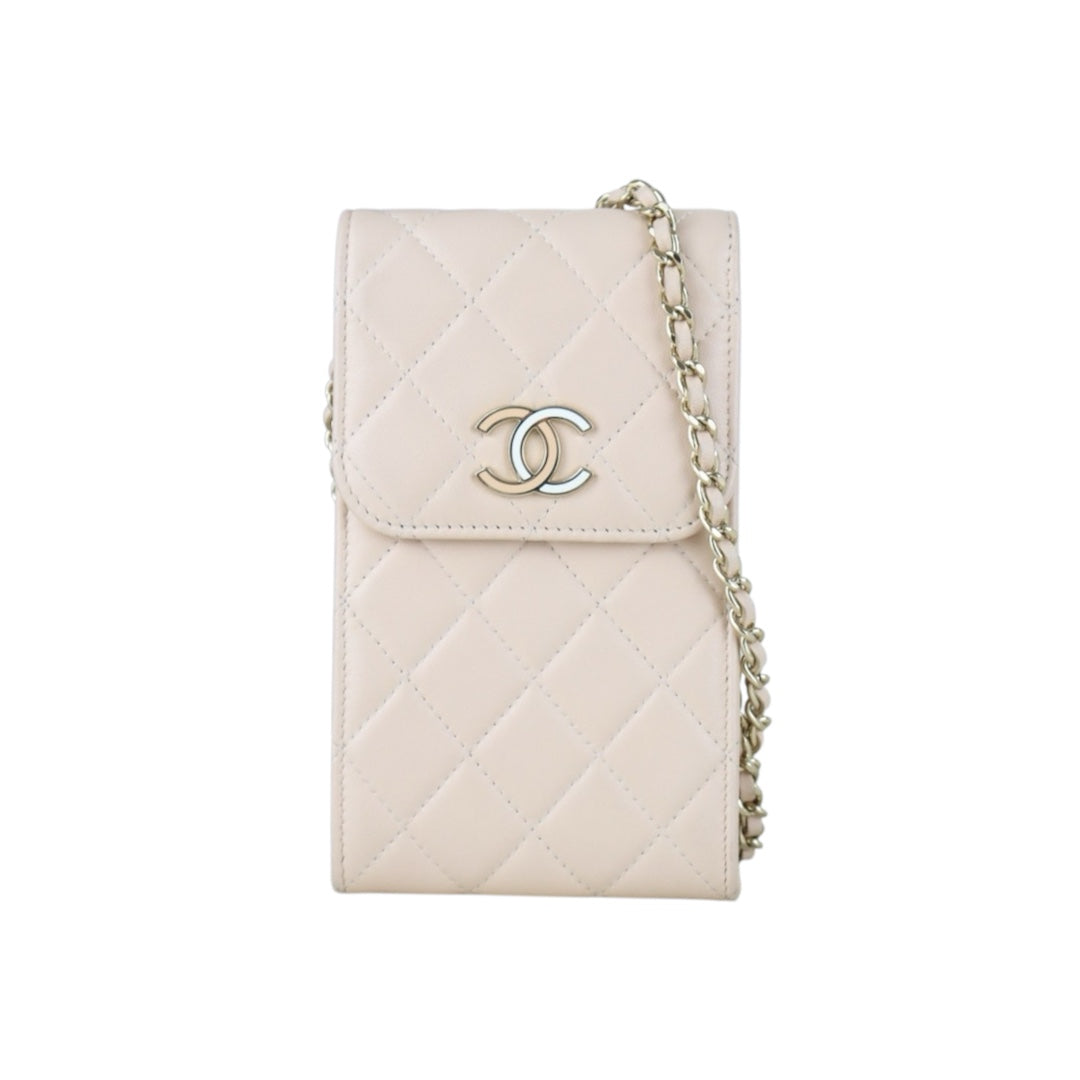 Include Entrupy Certificate of Authenticity｜Good ( Rank AB)｜CHANEL Lamb Skin  Flap Phone Holder Chain Shoulder Bag Beige Made In 2021-2022 Year｜S26090731