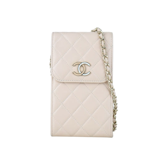 Include Entrupy Certificate of Authenticity｜Good ( Rank AB)｜CHANEL Lamb Skin  Flap Phone Holder Chain Shoulder Bag Beige Made In 2021-2022 Year｜S26090731