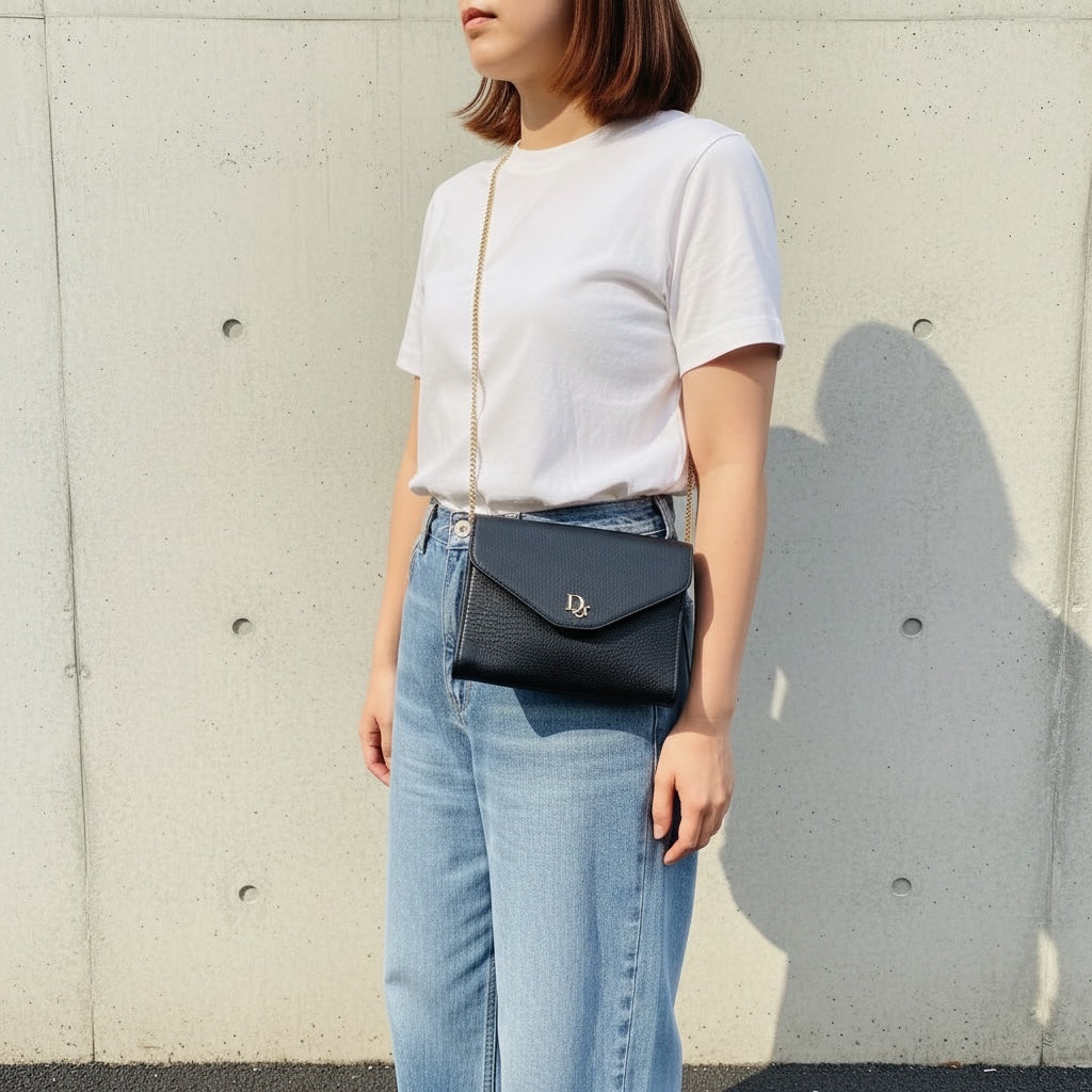 Include Entrupy Certificate of Authenticity｜Good ( Rank AB)｜ Dior  Vintage Chain Shoulder Bag Navy Blue｜26041606