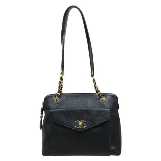 Include Entrupy Certificate of Authenticity｜Good ( Rank AB)｜ CHANEL Caviar Skin  Matrasse Chain Vintage Tote Shoulder Bag Black Made In 1994～1996Year｜S26052302