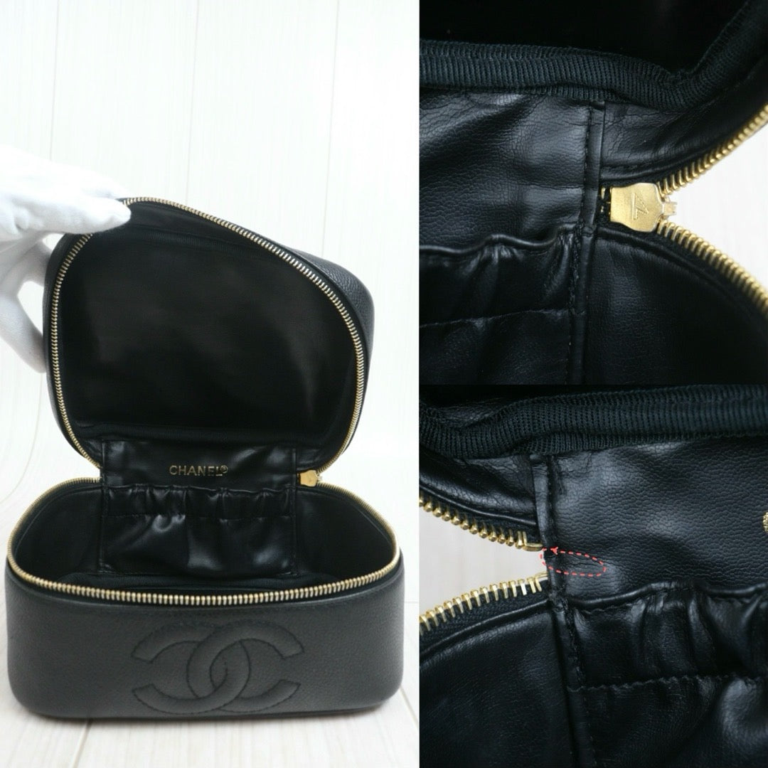 Include Entrupy Certificate of Authenticity｜Good ( Rank AB)｜ CHANEL Caviar Skin Vanity Case  Black Made In 1994-1996 Year｜26072403