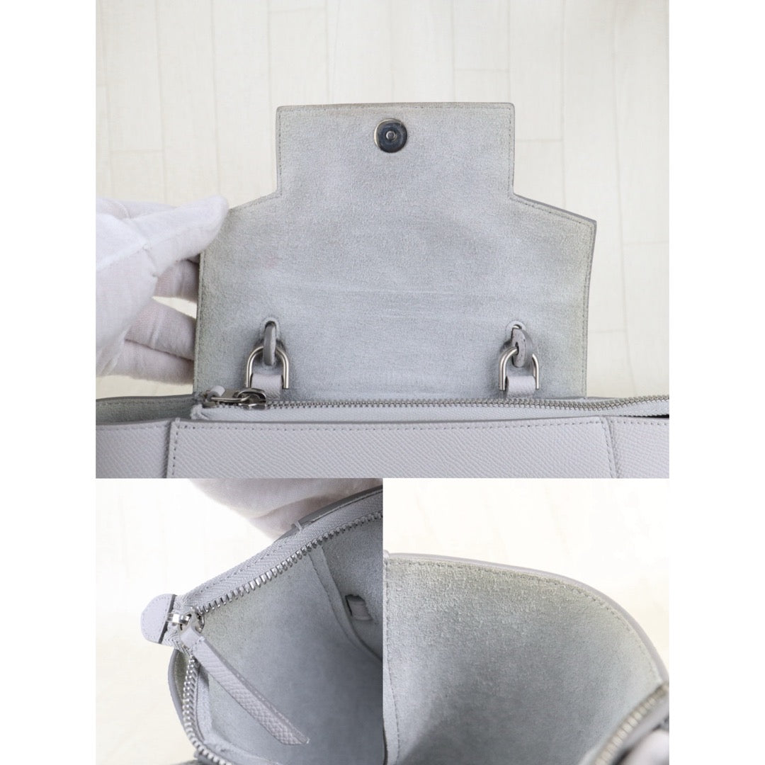 Include Entrupy Certificate of Authenticity｜Very Good ( Rank A)｜CELINE Calf Leather  Belt Nano Handbag Shoulder Bag Light Gray｜S26010901