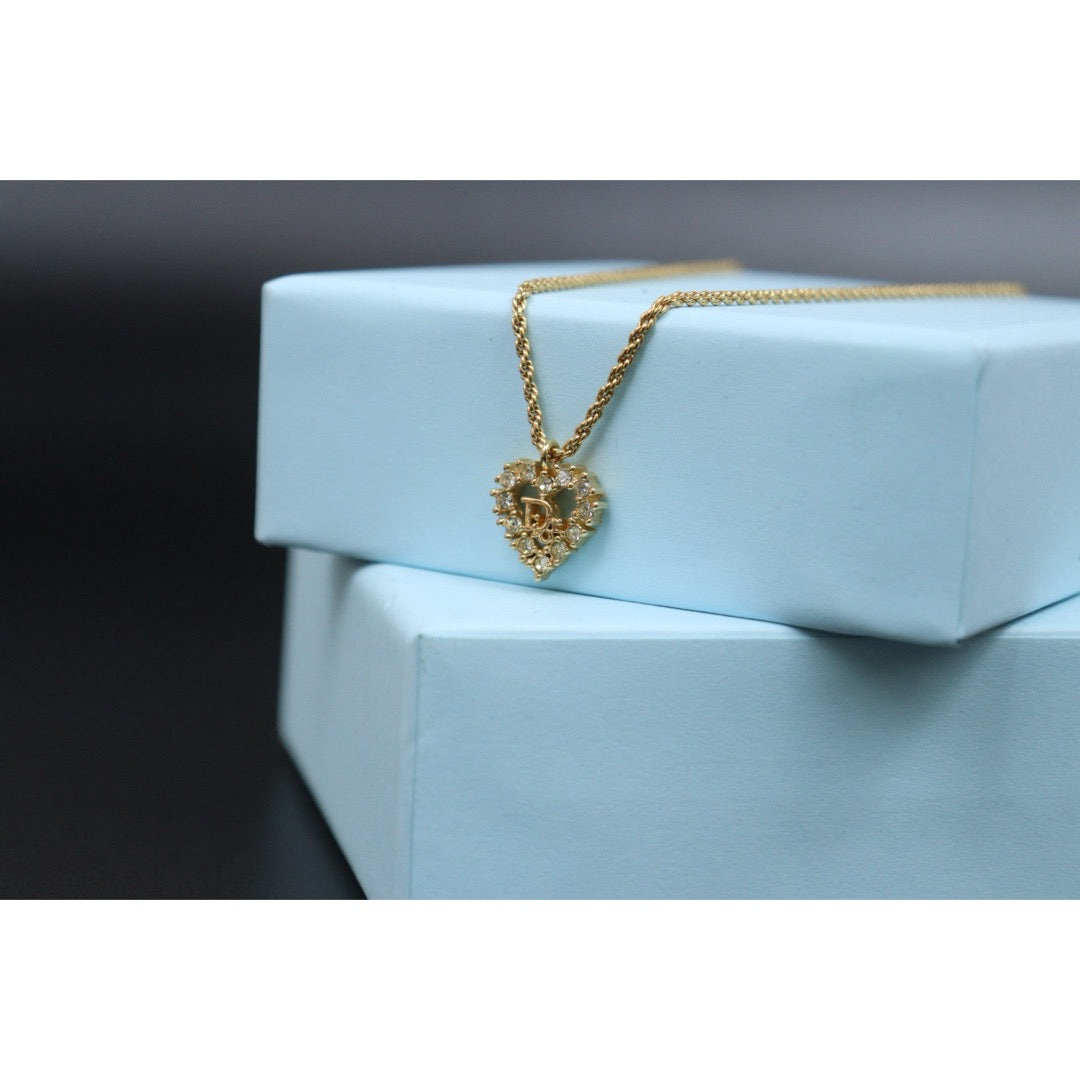 Very Good ( Rank A) ｜ Dior CD Heart Rhinestone Necklace ｜V25121107