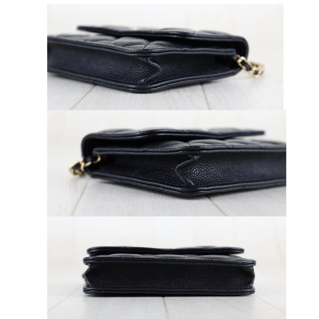 Very Good ( Rank A)｜ CHANEL Matelasse Caviar Skin Mini Chain Shoulder Bag Black Gold Hardware Made in 2021-2022Year ｜H24112101