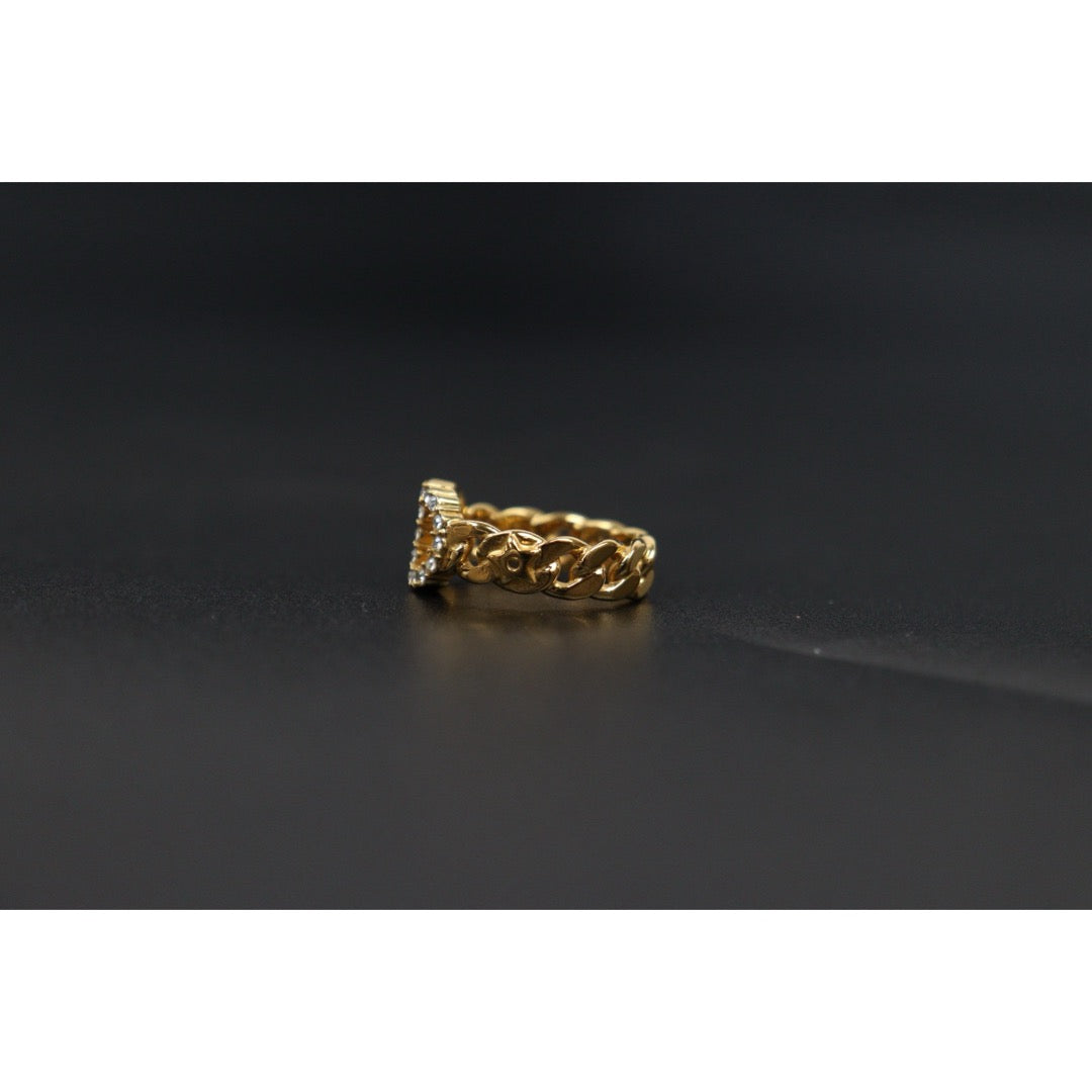 Very Good ( Rank A) ｜ Dior Rhinestone Golden Plated Ring M Size ｜V25110624